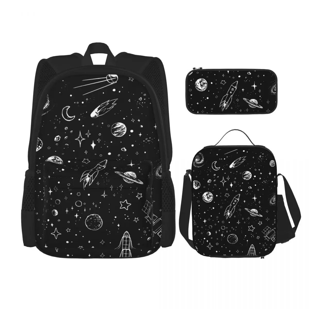 

Space Backpacks Kids Bookbag School Bags Rucksack Lunch Bag Pen Bag Three-Piece Set