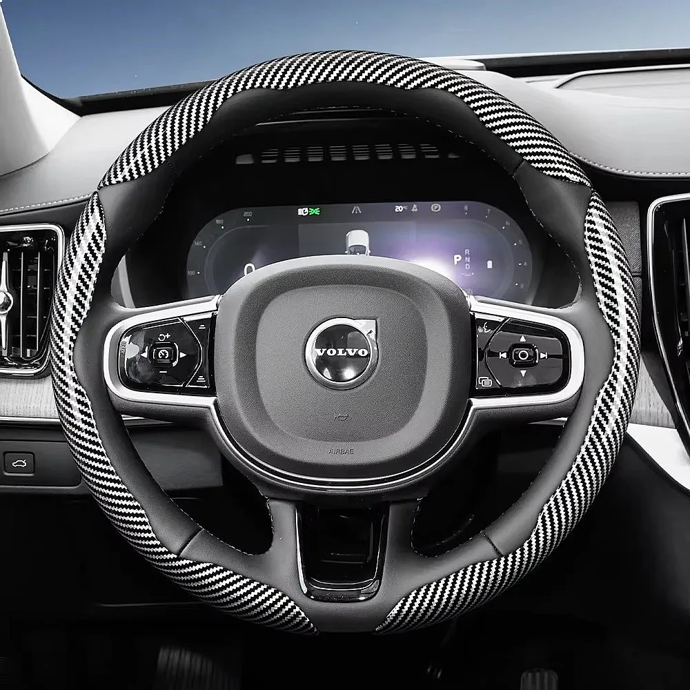 Suitable for Volvo Carbon Fiber Texture Steering Wheel Cover with Segmented Quick-Release Design, Durable, Compatible