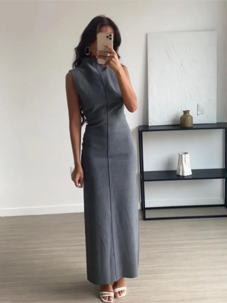 

Ximina Traf Official Store Grey Office Ladies Long Dresses Commuting Sleeveless Straight Women Dress Female Elegant Streetwear