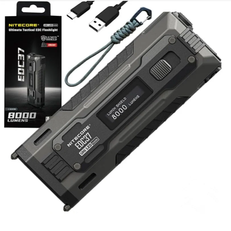 

NITECORE EDC37 Фонарики 8000LM USB-C Перезаряжаемый фонарик с быстрой зарядкой Тактический фонарик EDC Встроенный аккумулятор 8000 мАч