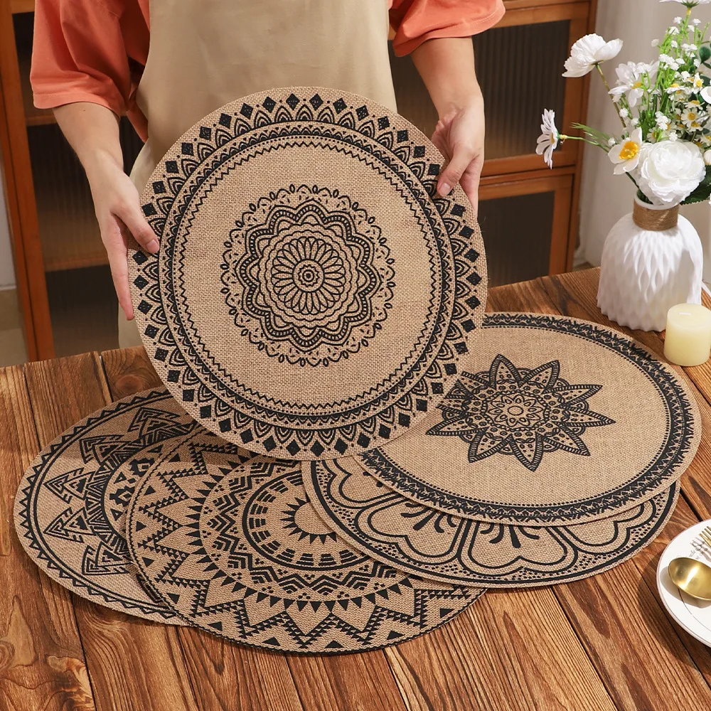 

Linen round placemats and coasters Woven placemats washable heat resistant table mats and coasters