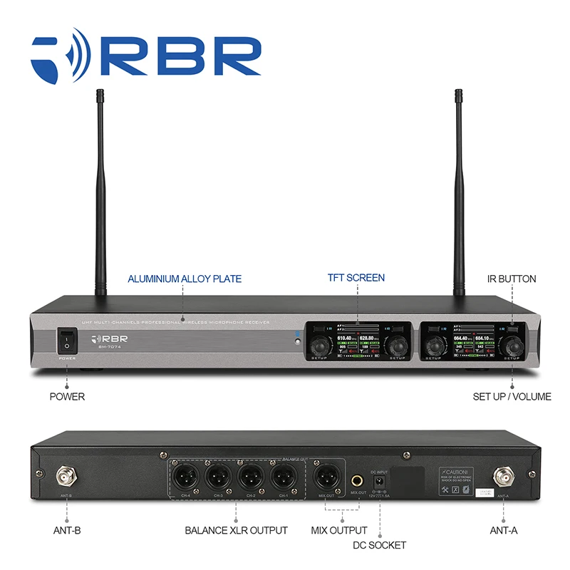 Professional bm7074 UHF 4 channel Conference Wireless Microphone Mic System with 200 frequencies