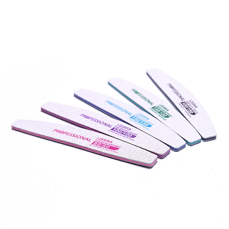 5Pcs Professional Nail Files And Buffers Set 80/80 100/100 100/180 150/150 180/180 Grit Grey Sandpaper Colorful Core Boat Files