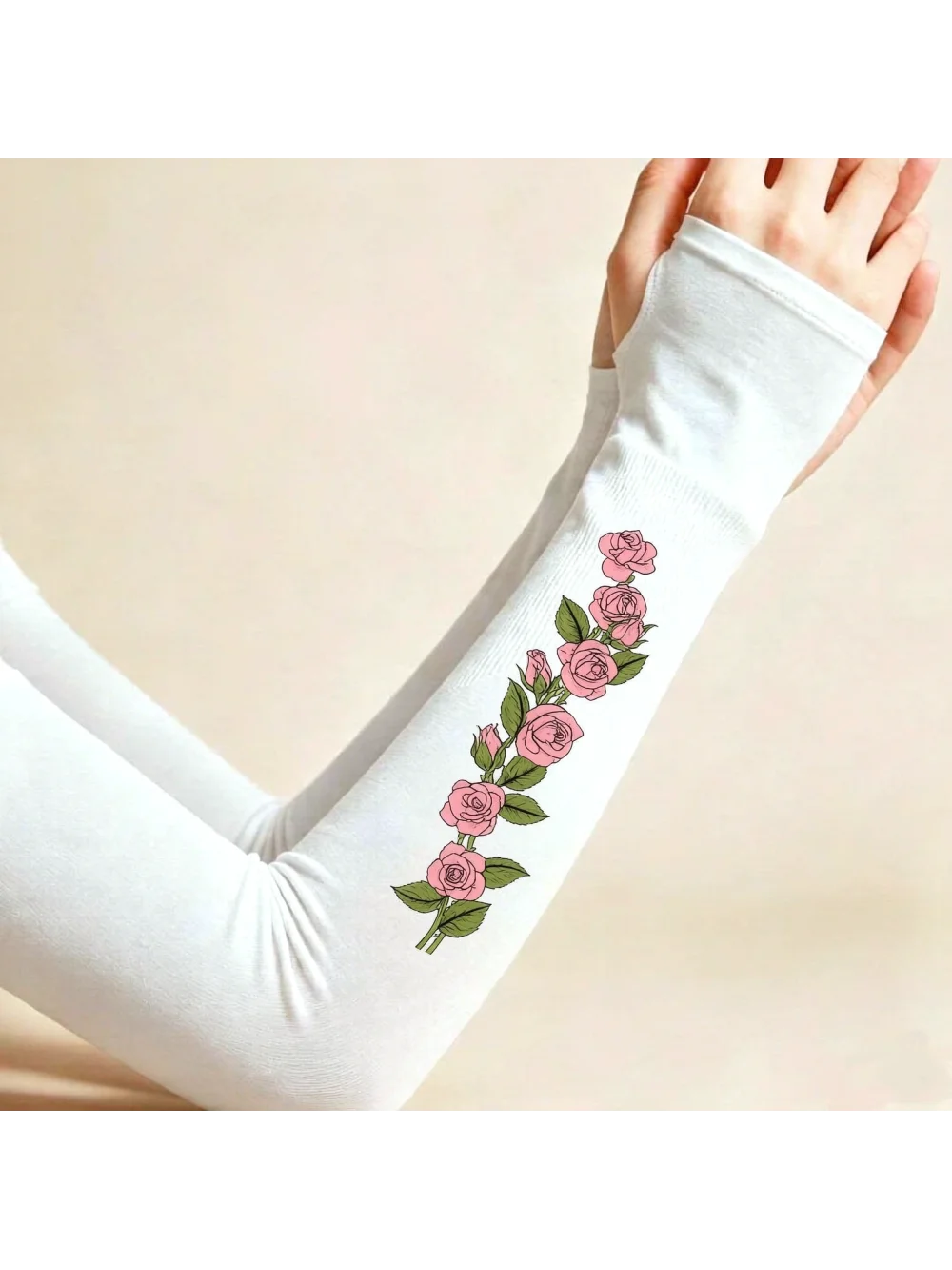 2026 New Summer Rose Print With Finger Holes For Outdoor Cycling, Lightweight And Cool Casual Sleeves, Trendy And Versatile Ins