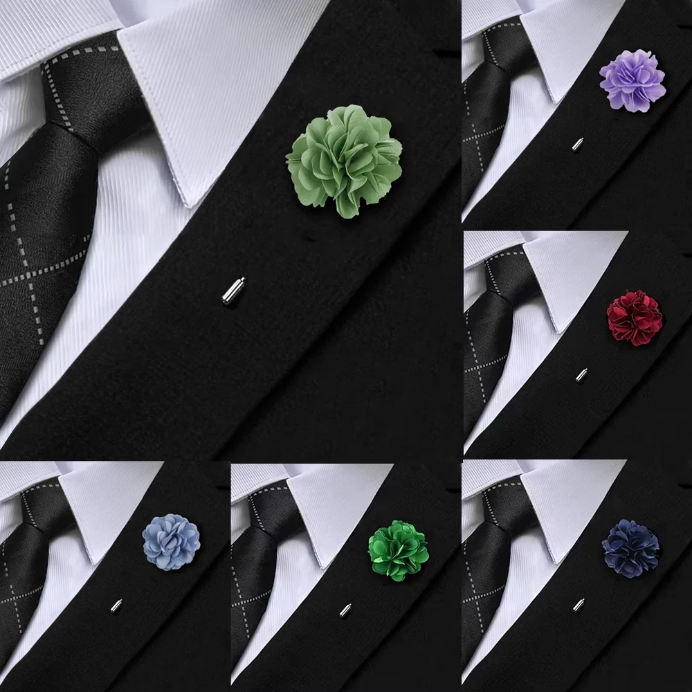 Men's Handmade Brooch Green Fabric Floral Brooch Pin Suit Shirt Corsage Collar Lapel Pin Wedding Boutonniere Clothes Accessories