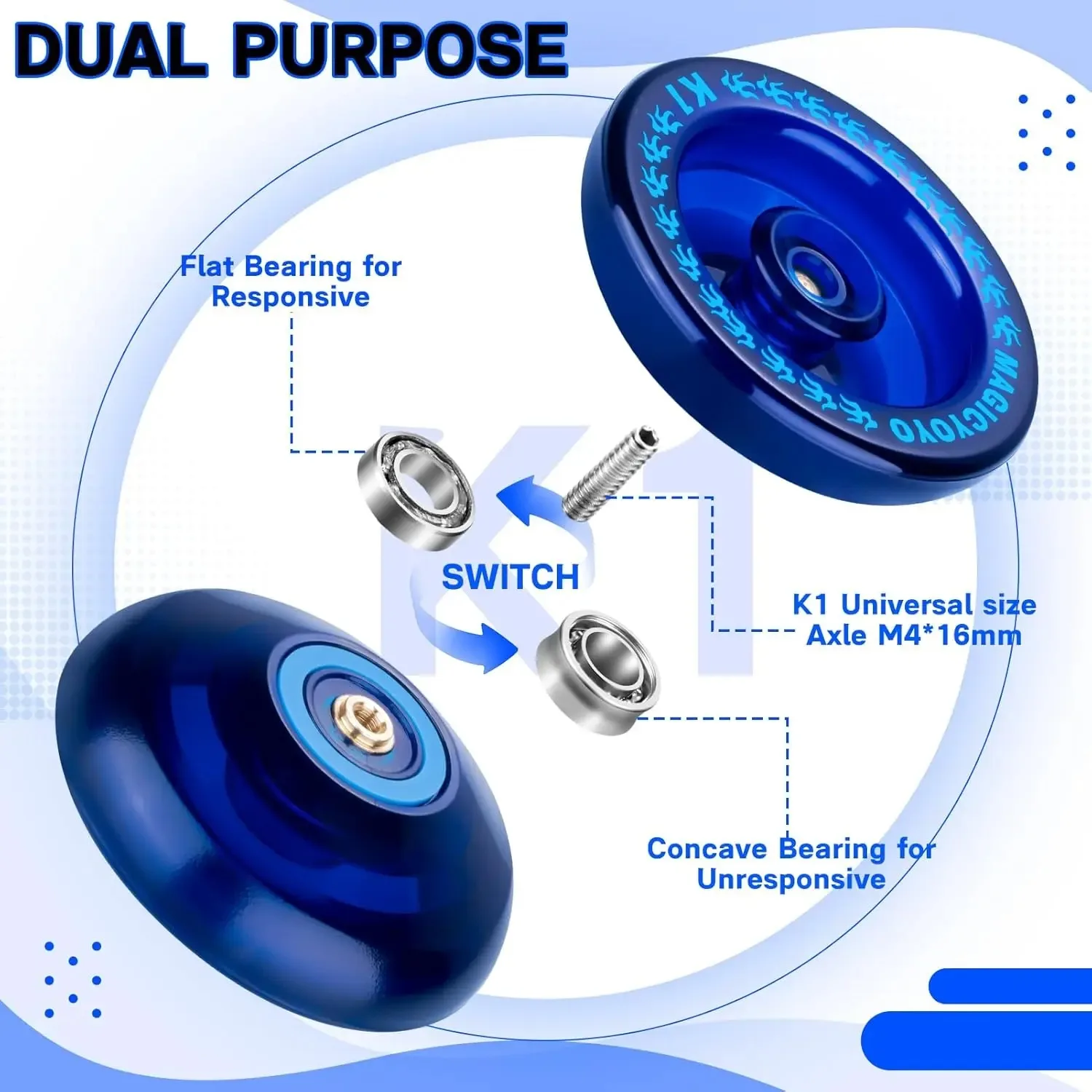 

k1 YOYO Responsive Yoyo K1 Tug Return Yo-yo for Kids Beginners Dual Purpose Yo Yo with 10 Strings +gloves+bearings（Free gift）