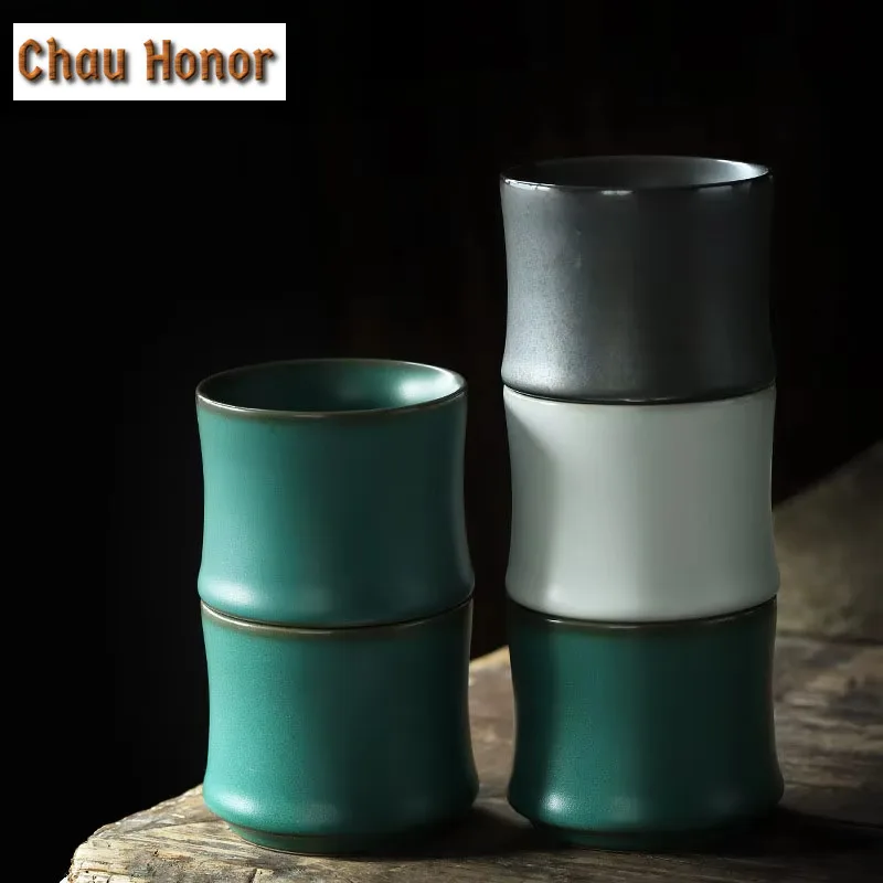 90ml Japanese Style Turquoise Coarse Ceramic Tea Cup Creative Bamboo Joint Tea Cup Master Cup Kung Fu Tea Set Single Cup Teaware