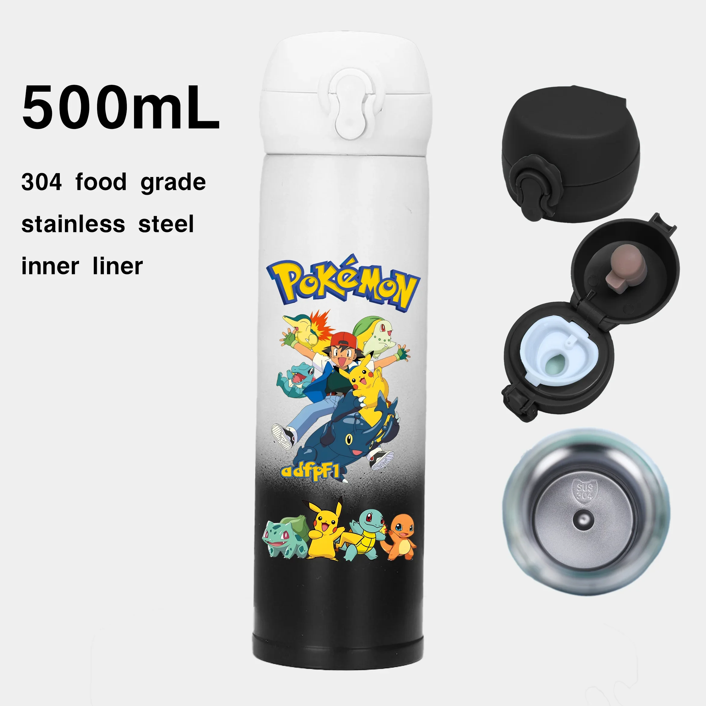 Pokemom 500ML Portable Stainless Steel Water Bottle Anime Cartoon Pikachu Insulated Water Bottle Insulated Cup