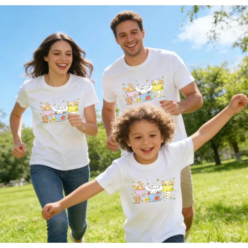 

Детская футболка Sanliou Yugui с мультяшным принтом собаки, круглый вырез, из чистого хлопка, для родителей и детей, модная повседневная универсальная модель