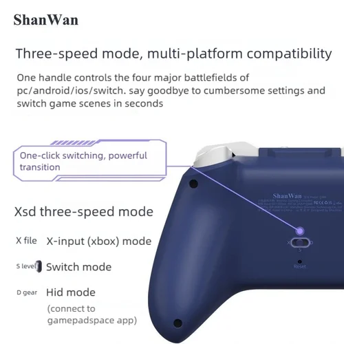 Imagen 2 del producto Shanwan-controlador de juego inalámbrico, Joystick Hall para Xbox/PC/iOS/PS4/Android Switch Pro, Motor de vibración Dual, 3 modos