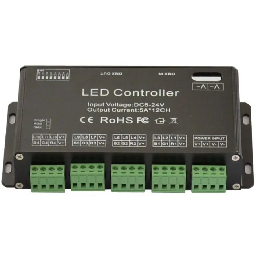 

DMX 512 Decoder Led Controller LED Rgb Constant Decoder& Driver 12CH DC5V-24V for LED Strip Module Lamp 12channel 5A DC