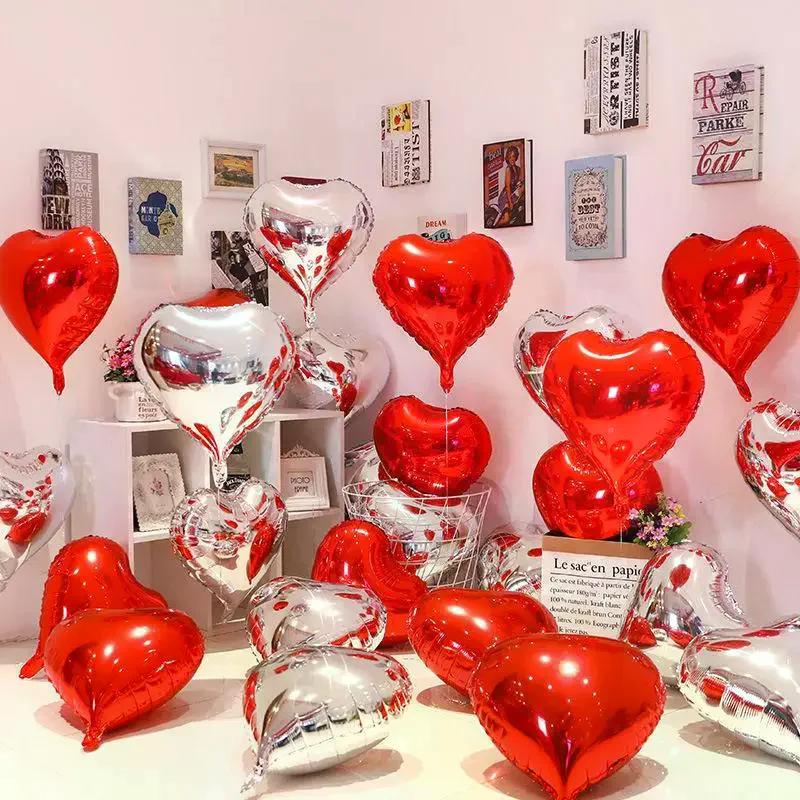 10PCS 18 Inches Large Foil Red Heart Shaped Balloons For Valentine's Day Wedding Shower Anniversary Engagement Decoration