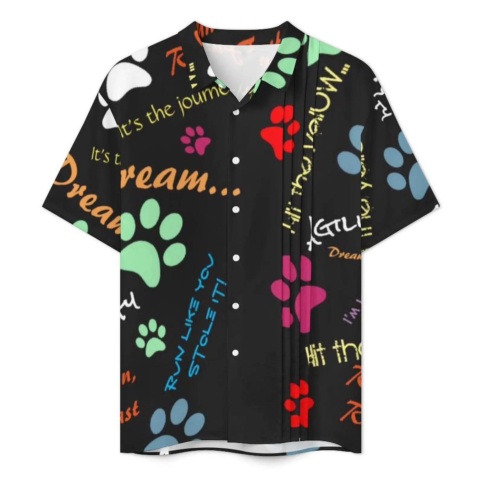 Dog Run Fast Vacation Shirt Multi Colored Paw Prints Hawaii Casual Shirts Men Loose Blouses Short-Sleeve Stylish Printed Tops