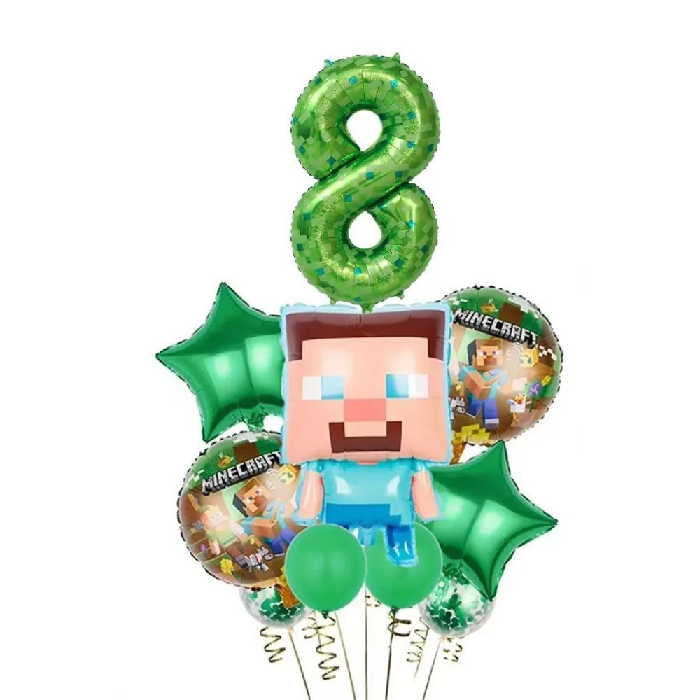 Minecraft Steve Number 1-9 Foil Balloon Set Green Pixel Digital Balloon Birthday Party Decor Photo Prop Gifts Toys Supplies