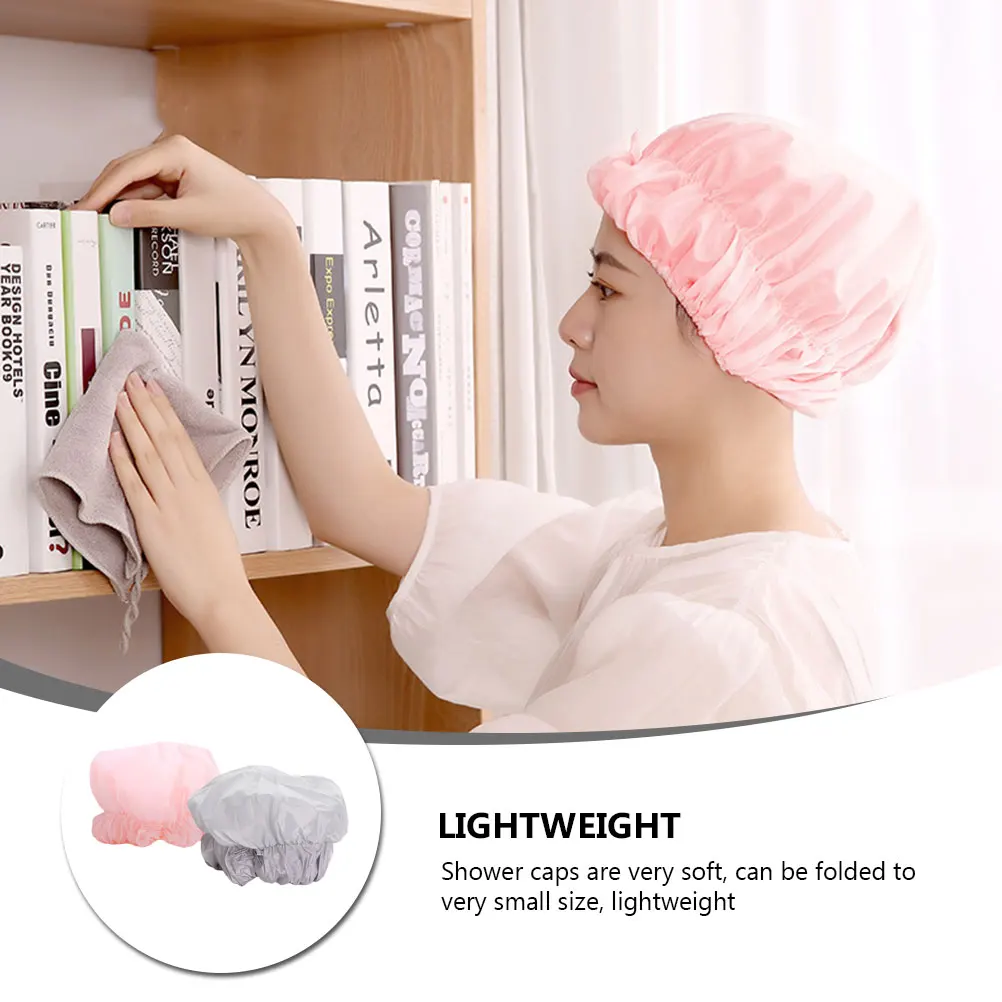 

2pcs Waterproof Cap Adjustable Bathing Hat For Long Hair Spa Elastic Cap Cooking Night Use Polyester Head Cover