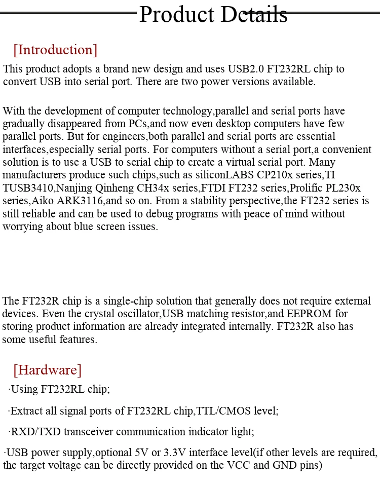 USB-zu-TTL-Konverter, unterstützt 3,3 V und 5 V, speziell für das FT232RL-Modul, Download-Kabel, Mini-/Type-C-Schnittstelle. – Detail 3