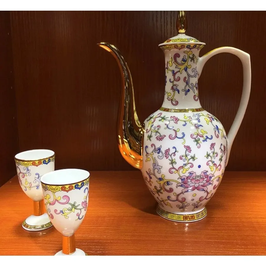 Pastel gold-painted wine set Jingdezhen ceramic wine glass wine cup