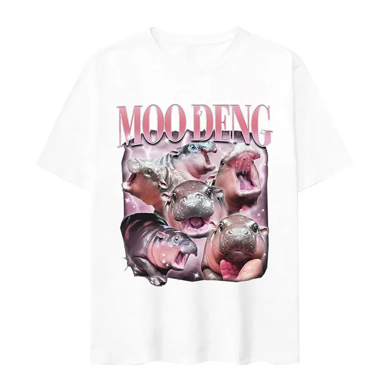 Moo Deng divertente bambino ippopotamo Meme magliette uomo donna Retro estetica manica corta T-shirt di alta qualità 100% cotone Tshirt oversize