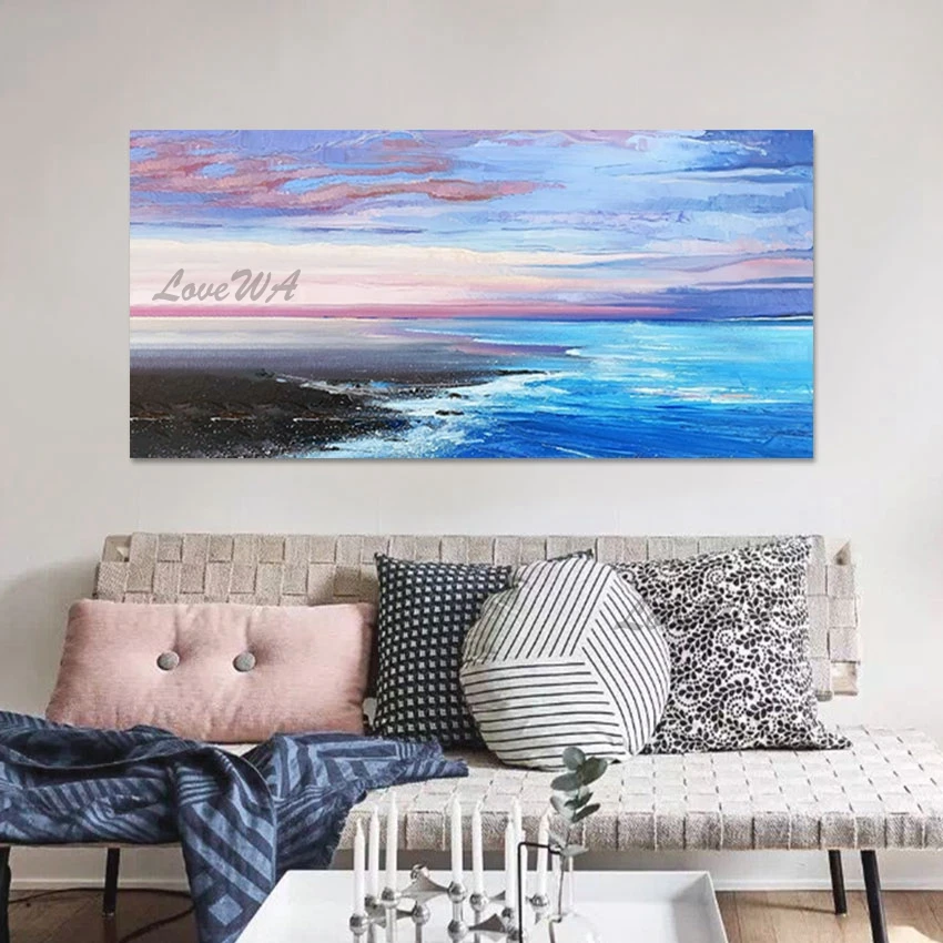 

Natural Scenery Oil Painting Seascape Unframed Abstract Canvas Art Original Artwork Painting Sunset Clouds Wall Decor 3d Picture