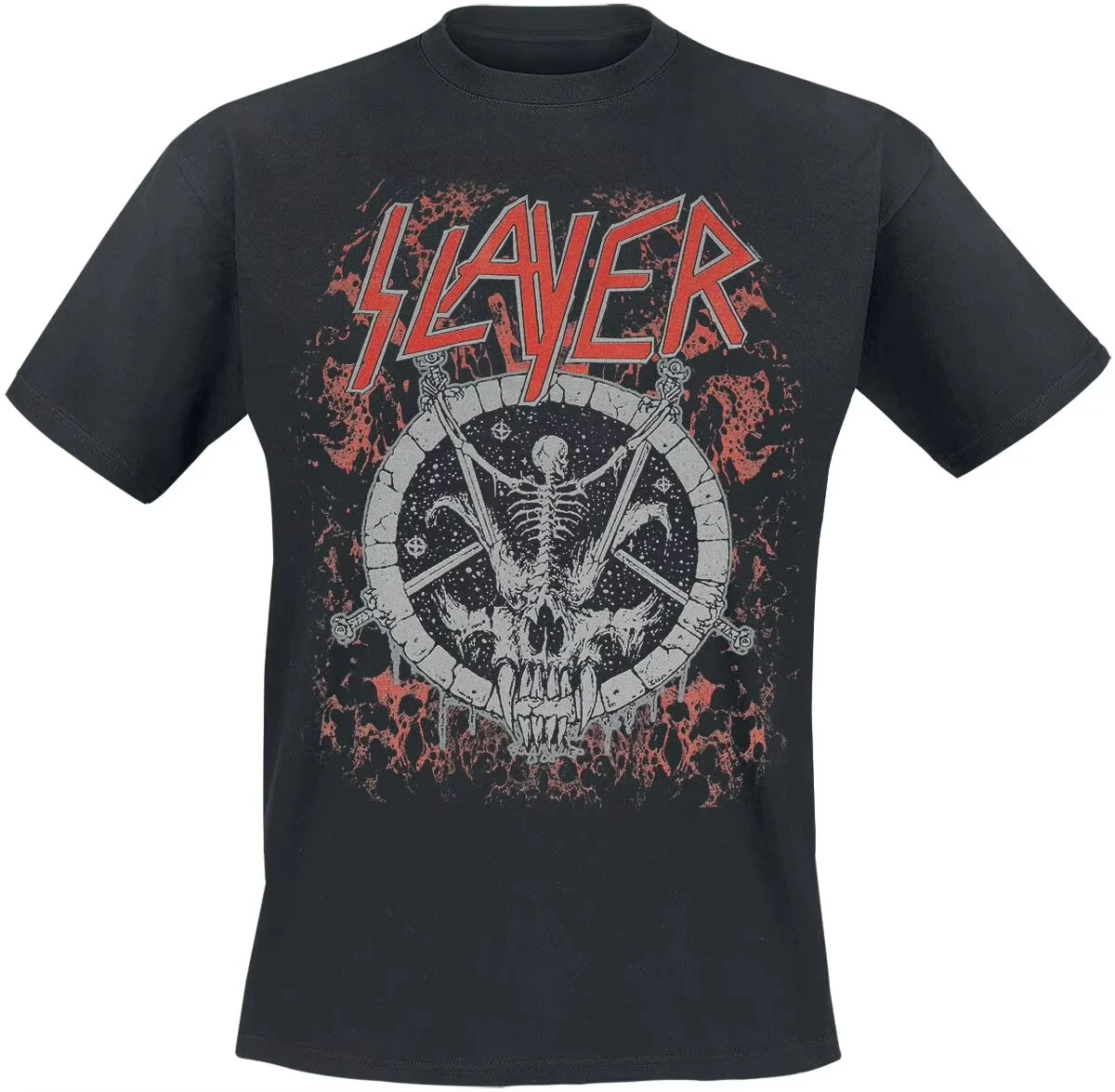 Slayer Skeleton Crossed Swords Print Cotton T-shirt Men Women Thrash Metal Band Unisex Tee