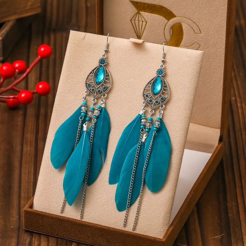 Bohemian Wasser Tropfen Feder Ohrringe für Frauen Mode Elegante Frische Strass Kette Quaste Ohrringe Party Urlaub Schmuck – Detail 10