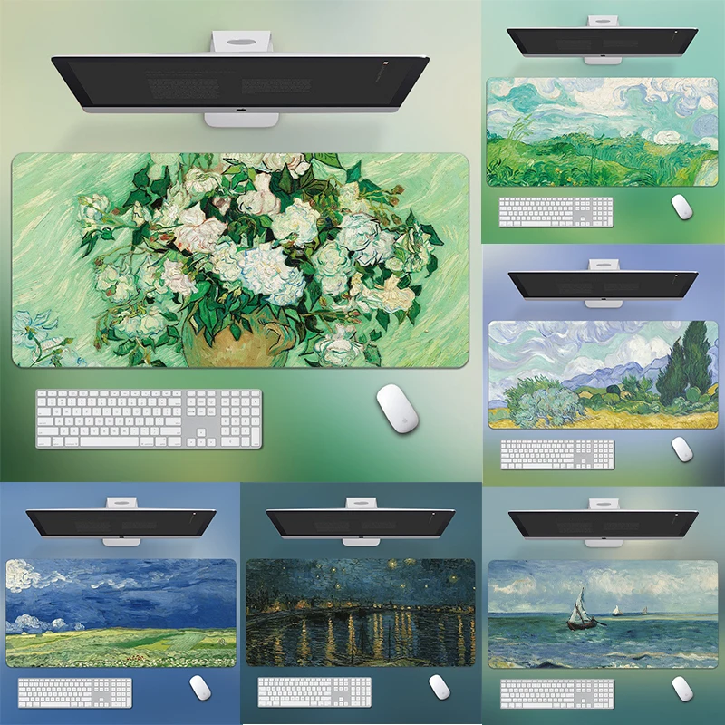 

Van Gogh Oil Painting Abstract Style Computer Pad Tablecloth Anime Office Desk Mat Keyboard Pad Writing Desk Pad Locking Edge