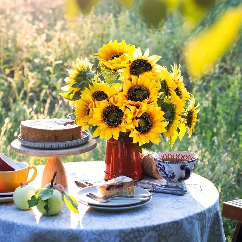 6/12 Stück UV-beständige künstliche Sonnenblumenarrangements mit dunkelbraunen Stielen, perfekt zur Verschönerung von Hochzeiten, Häusern und Außenbereichen – Detail 3