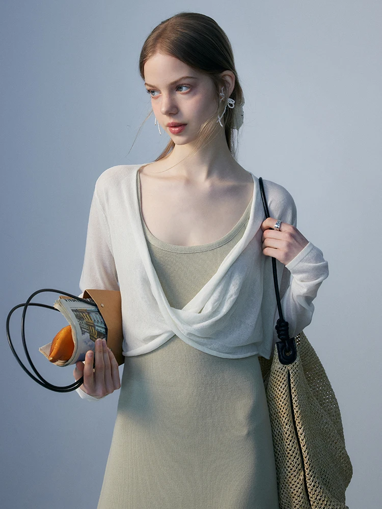 

Легкий трикотажный топ с длинным рукавом для женщин, летняя верхняя одежда свободного кроя с жилеткой на бретелях, полиэстер, бренд EGGKA