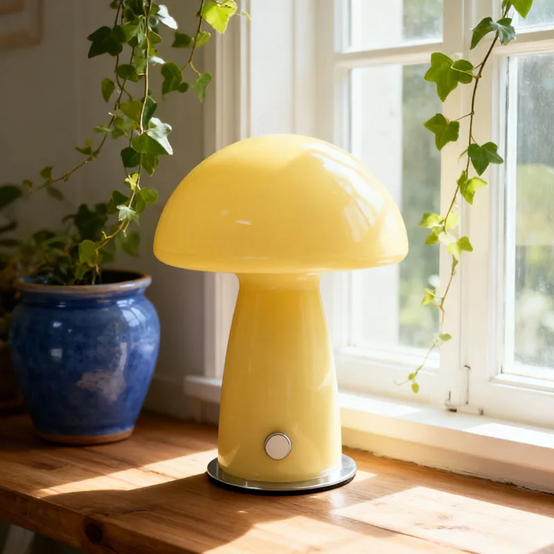 مصباح طاولة على شكل فطر متجر بدون اسم، حقيبة بجانب السرير لغرفة النوم، Haus، طراز Ins Girl Nordic، إضاءة ليلية لجو زجاجي لغرفة المعيشة