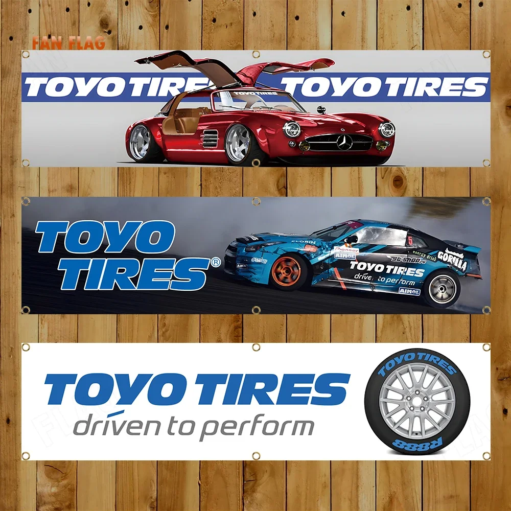 60x240cm Auto Parts Toyos Tires Banner Flag Polyester Printed Garage or Outdoor Decoration Tapestry