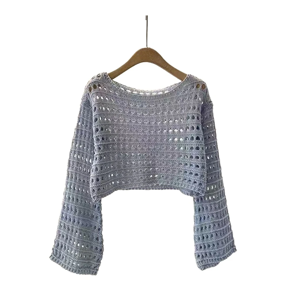 

Pullover Tops Beach Comfy Fashion Hot Long Sleeve Summer Women Bikini Cover Up Crochet Knitted Spandex White Black