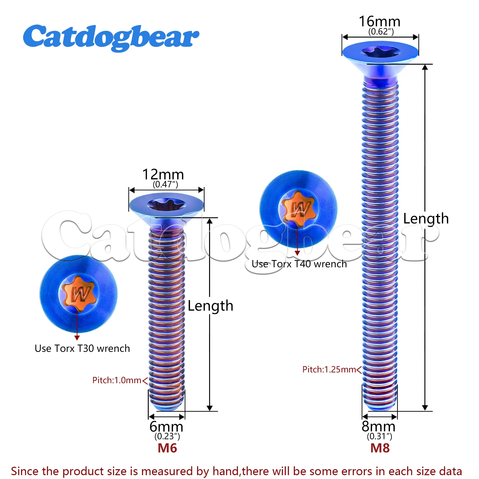 Catdogbear  Titanium Bolt M6/M8x10/12/15/20/25/30/35/40/45/50/55/60/65/70/mm Torx Head Screw For Bicycle