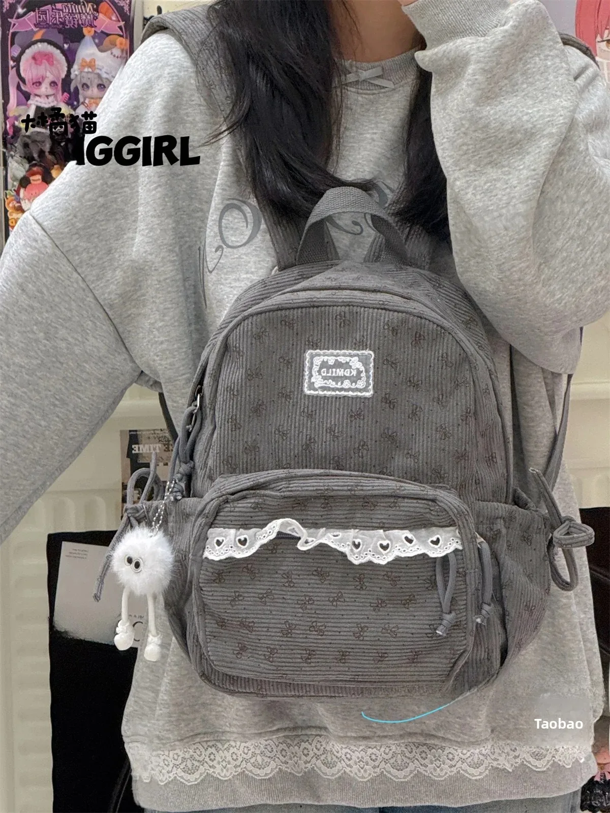 Corduroy Polka Dot  Knot Large Capacity Student Backpack Women's Fashionable Versatile High Aesthetic Value School Bag