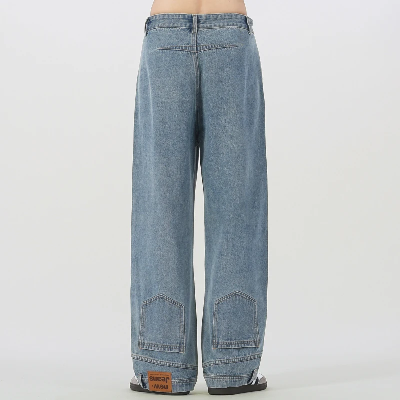 2024Spring and Summer American Retro inside-out Wear Flip Jeans Men and Women Couple Straight Loose Wide Leg Mop Pants Tide