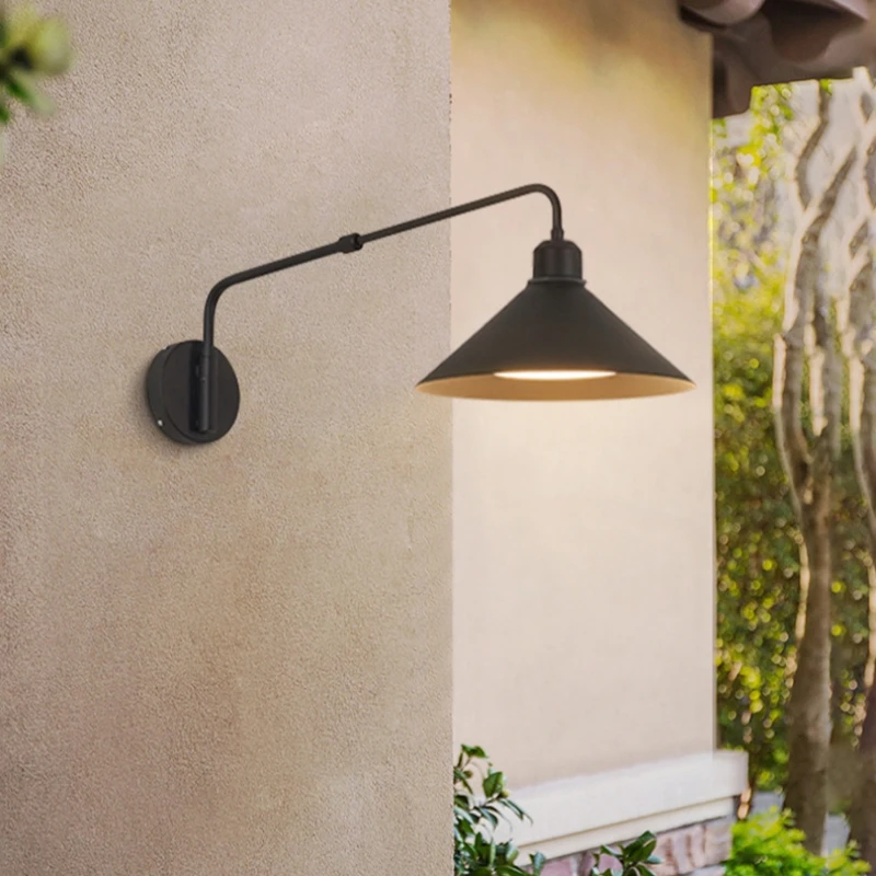 

American Style Long Arm Wall Lamp Black Metal Scalable Adjustable Length Retro Lighting For Bedroom Reading Parlor