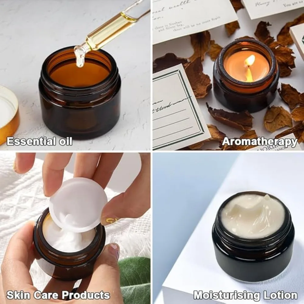 10 Stück 5/10/15/20/30/50g Glas-Bernsteinfarbene Kosmetik-Gesichtscreme-Runddosen mit Deckel, Leere Nachfüllbare Kosmetikbehälter für Creme und Lotion – Detail 4