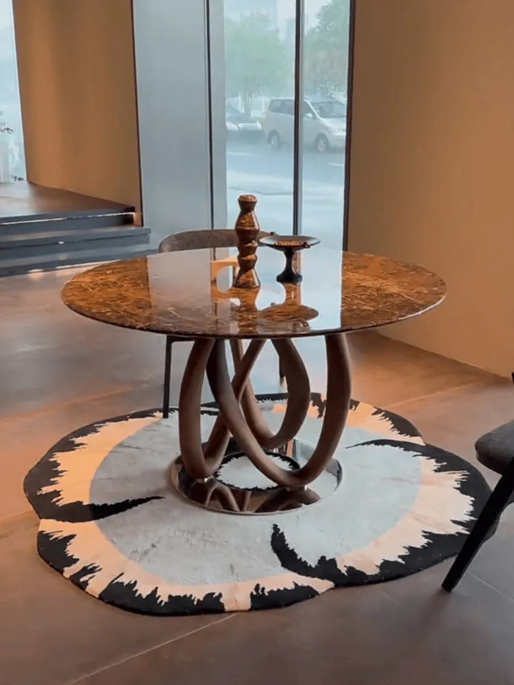 Factory Direct 2026 Ebony creative high-end round table dining table 2025 new simple home solid wood art tree roots