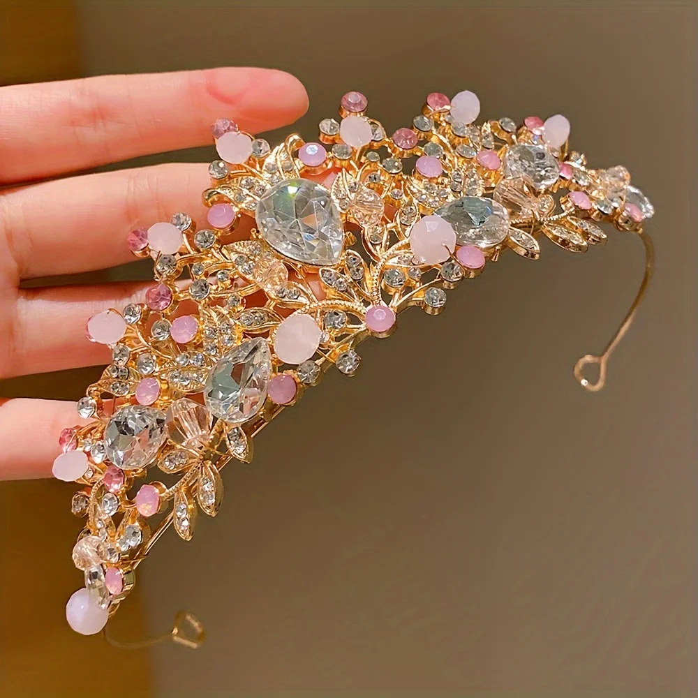 1 Piece Girls Crown Hair Hoop Rhinestone Decoration Beautiful Princess Hair Accessories for Birthday Party and Daily Wear