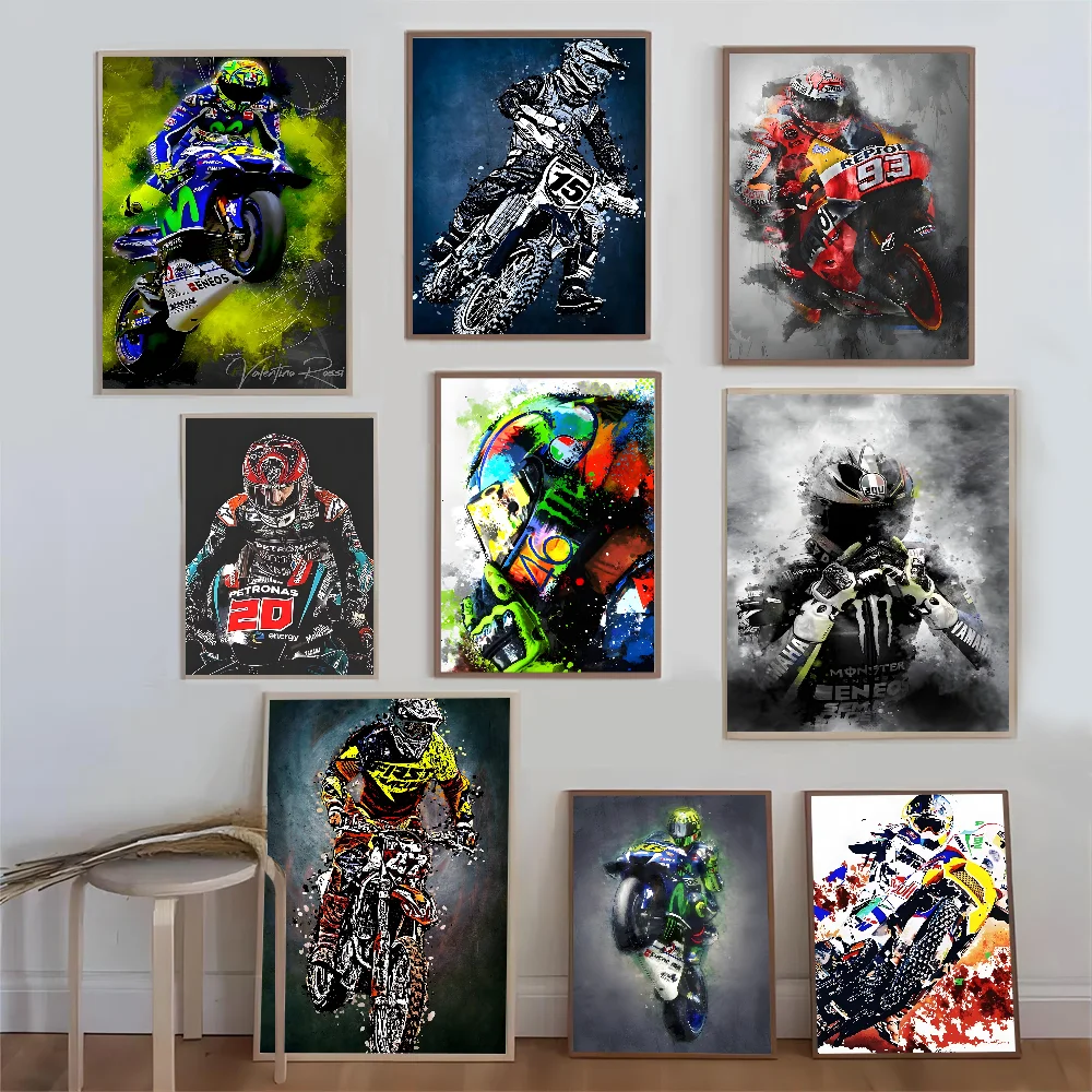 Motorcycle Racer Valentino Rossies Classic Anime Poster Fancy Wall Sticker for Living Room Decoration Decor Art Wall Stickers