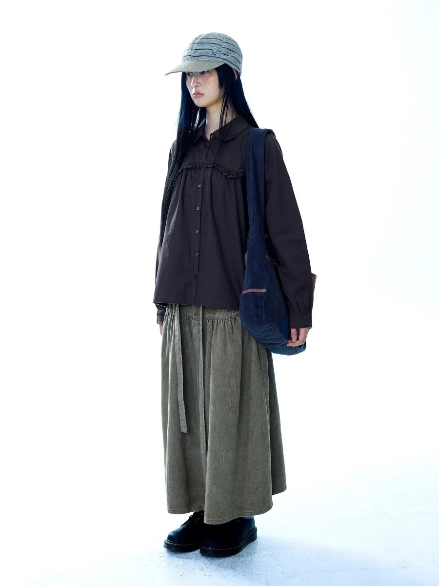 Unique SEI Blogger Hollow ort Sve Knitted irt Doll Collar f Skirt Casual Sle High Waist A-Line  Skirt for Girls