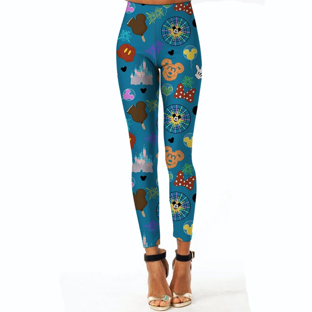 Spodnie do jogi z nadrukiem kreskówek Disneya Legginsy gimnastyczne Damskie dziewczęce Miękkie rajstopy Fitness Wysoki stan Elastyczne Oddychające Bez linii T Spodnie sportowe
