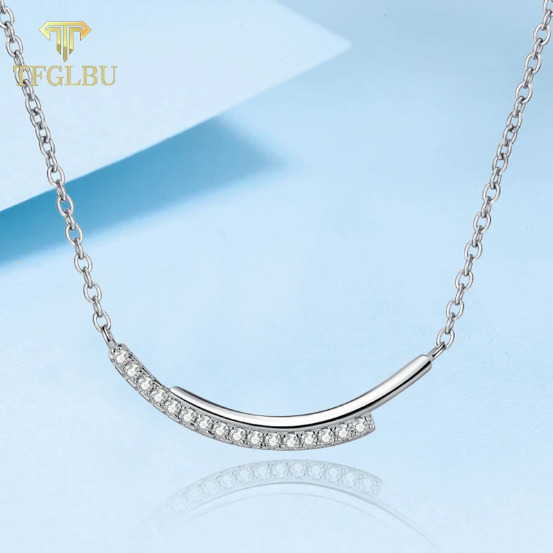 

TFGLBU Real Full 1.5mm Moissanite Necklace for Women Elegant Smile S925 Sterling Silver Pendant Gift Wedding Bridal Fine Jewelry