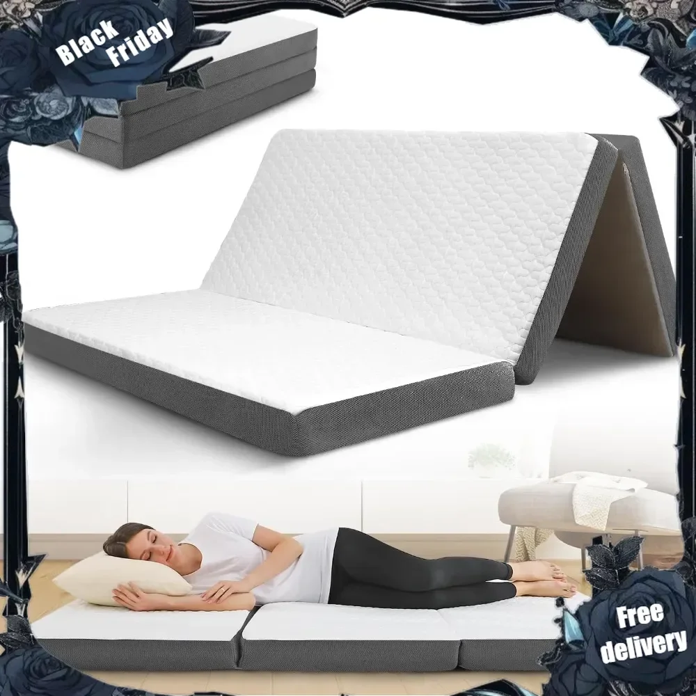 

Folding Mattress with Memory Foam Layer - 4 Inch Trifold Foldable Bed Mattress with Washable Cover | Full Size 75" x 54" x 4"