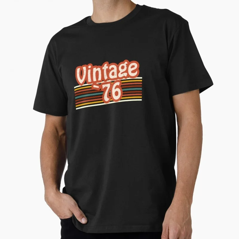 

70s Retro Born in 1976 vintage 50th birthday gift Gift T shirt Men's 100% cotton Short Sleeve Graphic clothes All size tee S-6XL