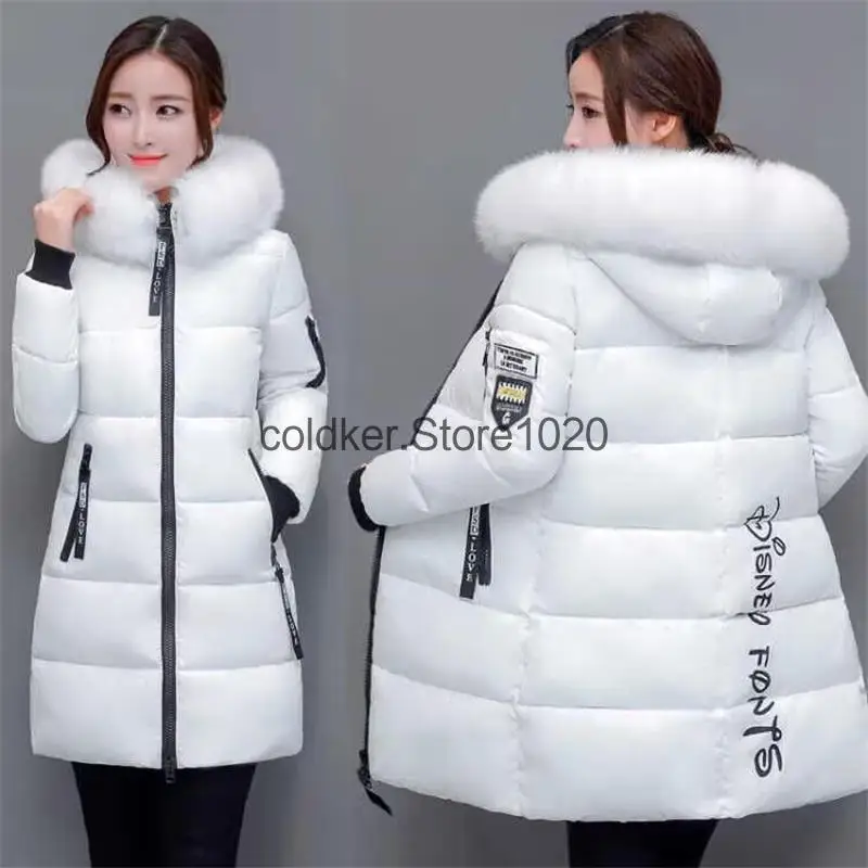 

Winter Coats Jacket Women Parka New 2023 Hooded Long Female Coat Office Lady Warm Down Jacket Fake Fur Winter Coat Women