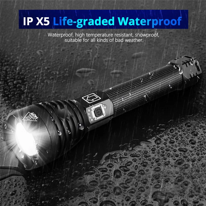 ZK20 Dropshipping 8000LM XHP90 XHP50 XHP70 LED Flashlight Zoomable USB Rechargeable Power Display Torch 26650 Handheld Light