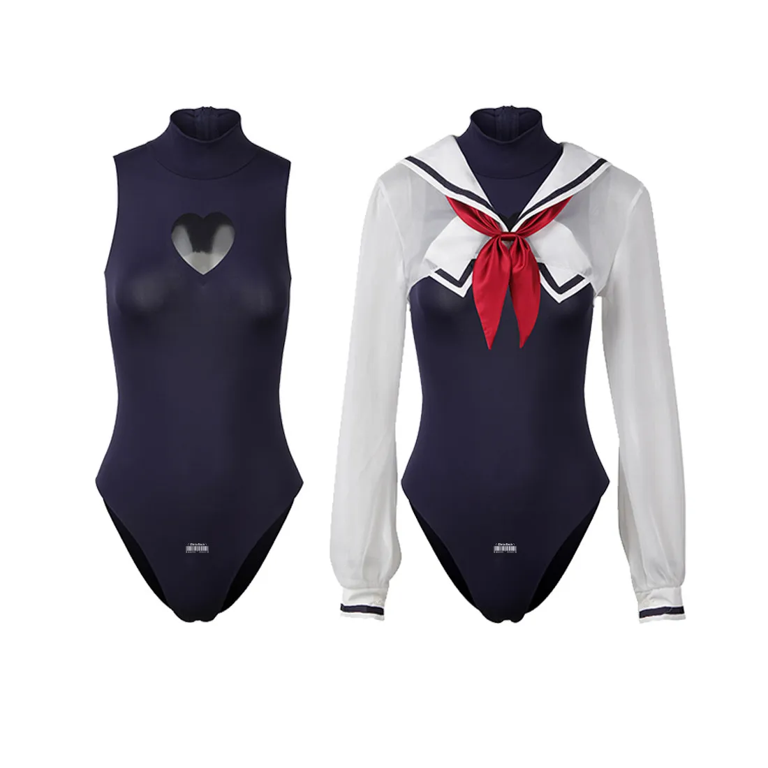 Japanese Sailor Swimsuit Set JK Style High Cut Tight Swimsuit Preppy Swimwear Sailor Shirt Hollow-out Bodysuit Leotards Cosplay