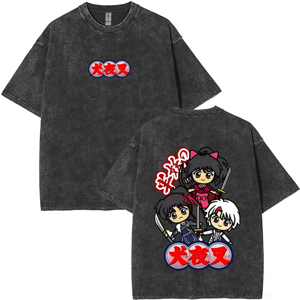 Washed Vintage Anime Inuyasha Sesshoumaru Graphic T-shirt Men Women 90s Retro Manga Cotton T Shirts Men's Funny Cartoon T-shirts