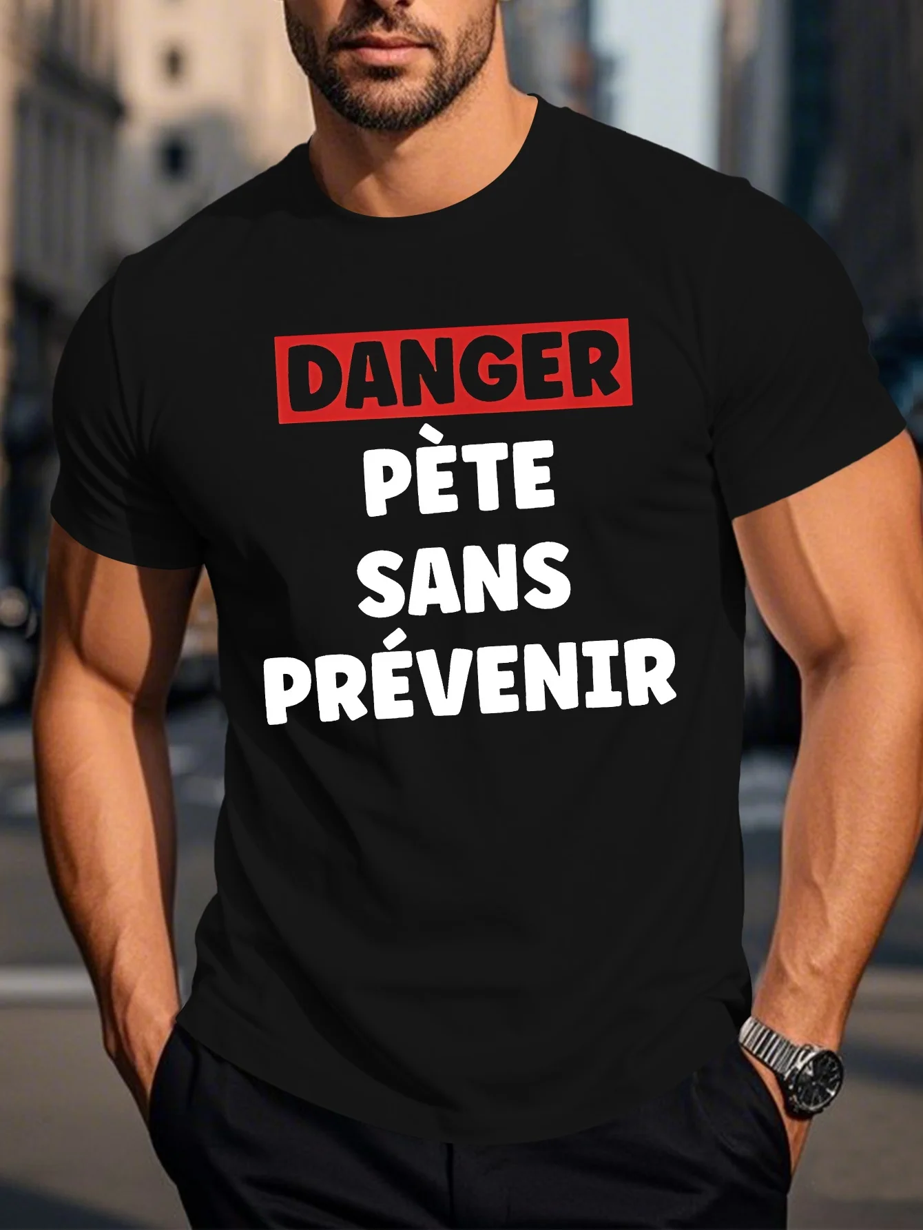 Un drôle T-shirt graphique humoristique français pour hommes – Un haut d'été décontracté avec le slogan « Panger, je suis français » et imprimés géométriques