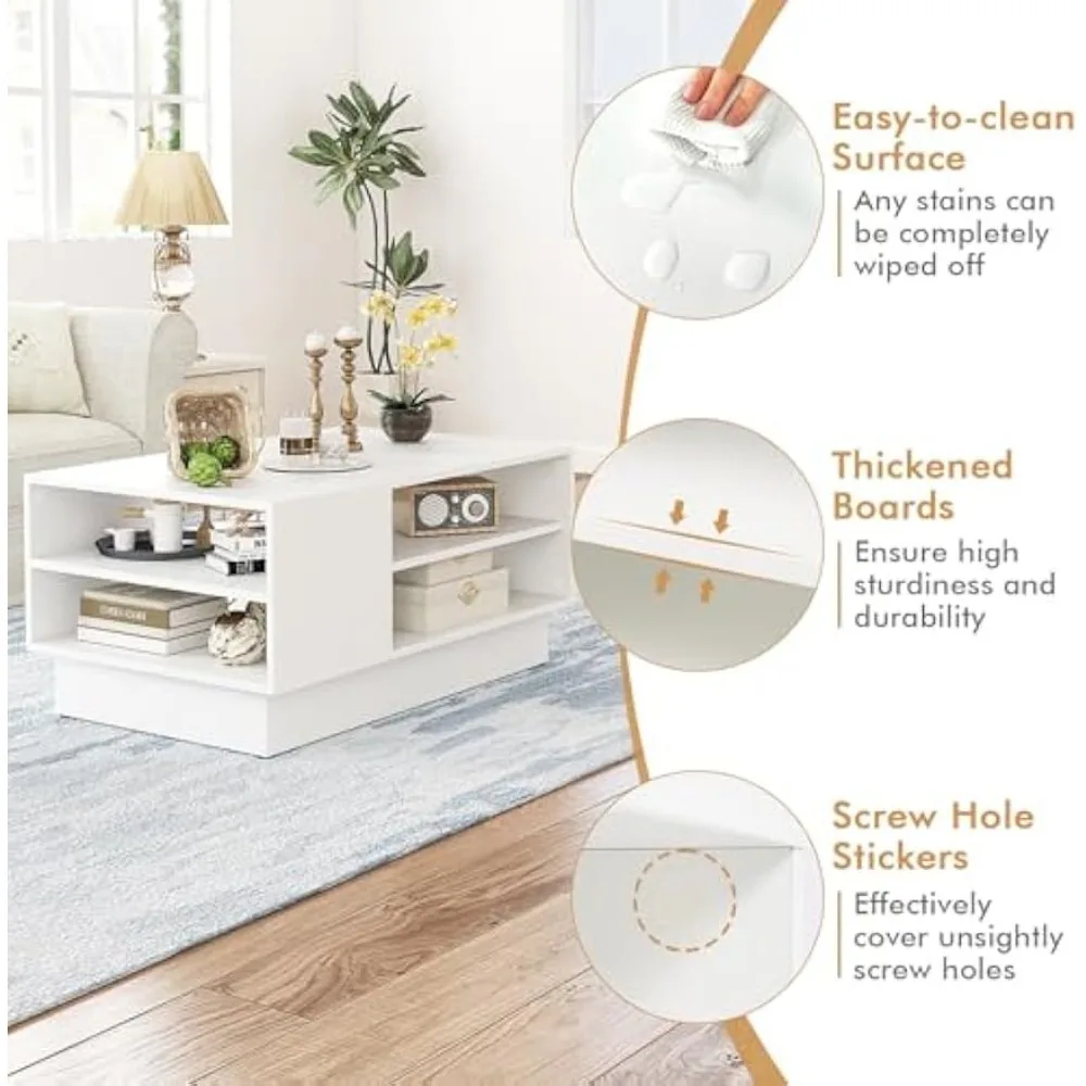 Журнальный столик Giantex с местом для хранения вещей, 2-уровневый прямоугольный диван-стол с полкой и приподнятым основанием, современный центральный стол с геометрическим рисунком